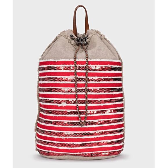 Chanel Cubano Trip Beige Striped Textile Backpack - Picture 1 of 5